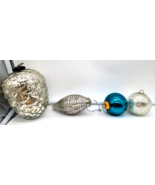 Kugel  Style Crackle Glass Christmas Ornaments Turquoise  Silver  Large ... - $35.00
