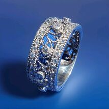 STERLING SILVER DESIGNER White CZ Filigree Wedding Band ETERNITY Ring Si... - $242.25