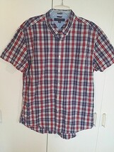TOMMY HILFIGER MEN&#39;S RED/WHITE/BLUE CUSTOM FIT COTTON SHIRT-XL-WORN ONCE... - $6.76
