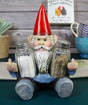 Salty Rude Mr Gnome Flipping The Bird Bugger Off Salt And Pepper Shakers Holder - £20.77 GBP