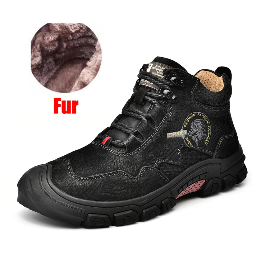  Leather Men Boots Handmade Top Quality Platform Snow Boots Outdoor Autumn And W - £215.12 GBP