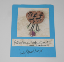 Handmade Feather-weight Petroglyph Jewelry - Brooch Pin with Quartz - $24.99