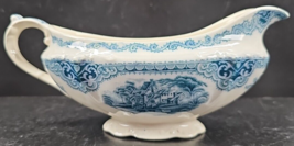 J &amp; G Meakin The Sandown Gravy Boat Antique Blue Floral Scene England Vintage - £23.77 GBP