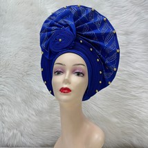 African Gele Fabric Turban Headtie Auto Gele Stones Made Head Wear Hat A... - $59.99