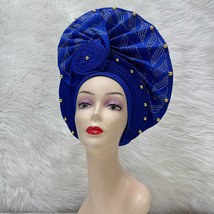 African Gele Fabric Turban Headtie Auto Gele Stones Made Head Wear Hat A... - £47.84 GBP