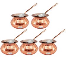 Set of 5 Prisha India Craft Handmade Steel Copper Casserole and Serving Spoon -  - £230.58 GBP