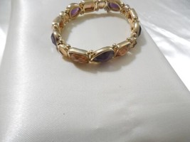 Nine West 7&quot; Gold Tone Jeweled Stretched Bracelet A892 - £15.44 GBP