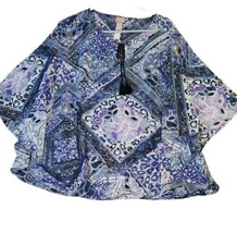 Chico’s Kimono Top Poncho Blue Sheer Abstract Cover Up Kaftan Blouse One Sz L XL - £20.15 GBP