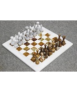 Handmade White &amp; Brown Marble Chess Board Classic Strategy Game Set, Mar... - £213.34 GBP