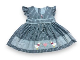 Vtg Toddler Girls Heart &amp; Ducks Ruffle Dress  Blue Pink Valentine&#39;s 23” W - £11.26 GBP