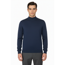 Men's Sweater Knit By BRANGO Turkey Mock Neck Cotton Blend 21050 Sax Blue image 6