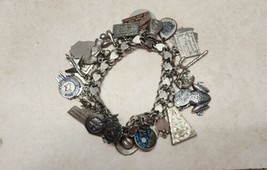 Vintage1960s - 70s Sterling Silver Elco Charm Bracelet, 28 Sterling Charms 7.5&quot; - £97.34 GBP