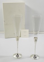 N) Vera Wang Wedgwood With Love Silver Plate Toasting Flute Glasses Pair - £38.71 GBP