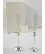 N) Vera Wang Wedgwood With Love Silver Plate Toasting Flute Glasses Pair - £39.41 GBP