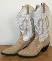 Vtg Larry Mahan Flame Stitch Lizard White Leather Womens Cowboy Western ... - £176.99 GBP