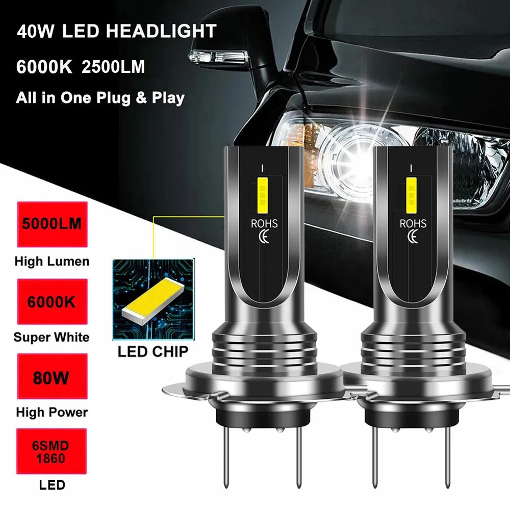 2pcs CSP H7 LED Headlight Car Signal Lights Daytime Running Lamp Replace Xenon - £13.07 GBP