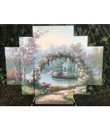 SUNG KIM Original HUGE LANDSCAPE 50" x 40" Floral Triptych 3 Panel Oil o... - $3,168.00