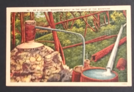 80 Gallon Moonshine Still Heart of Mountains Linen Asheville Co. Postcard c1940s - $7.99