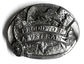 Proud To Be A Veteran Military Belt Buckle Bergamot Brass Works 1983 Unused - $14.99