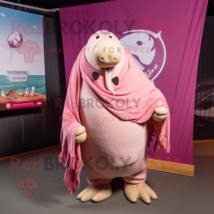 Pink Walrus mascot costume character dressed with a Henley Tee and Shawl pins - £968.65 GBP