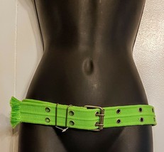 NEW Fashion Belt size L Lime Green Woven Fabric 1.5&quot; wide w/ Silver Tone... - £12.46 GBP