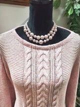 Chap&#39;s Women&#39;s Pink Cotton Round Neck Long Sleeve Pullover Knit Sweater ... - $25.00