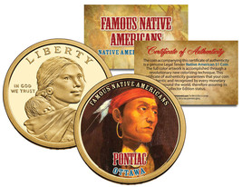 PONTIAC *Famous Native Americans* 2013 Sacagawea Dollar US $1 Coin OTTAWA Indian - £7.56 GBP