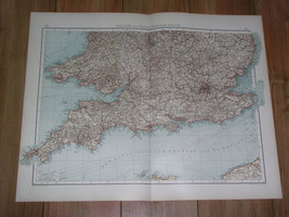 1905 Original Antique Large Map Of England Cornwall London Devon Sussex Kent - £17.67 GBP