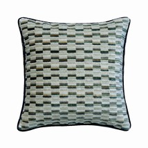 Designer 16&quot;x16&quot; Pattern Blue Jacquard Silk Throw Pillow Covers, Brick Together - £23.71 GBP+