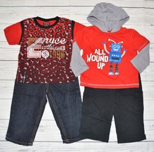 Infant Boy 12m 18m 2pc Outfit LOT KIDGETS Robot Hoodie Pants ENYCE Shirt Jeans - £7.83 GBP
