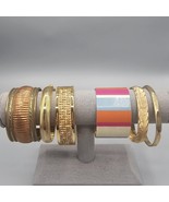 Gold Tone Bracelet Lot 6 Pc Cuff Bangle Striped Enamel Boho Talbots India - $745.83 MXN