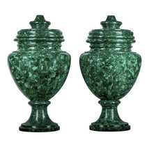 Pair of Malachite Stone Vase, Flower Vase, Art Deco Vase, Miniature Vase, Table  - $12,000.00