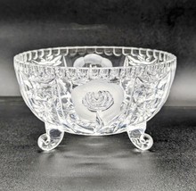 ANTIQUE FOOTED CRYSTAL BOWL W/ CUT &amp; FROSTED FLOWERS 5&quot; ROUND Starburst ... - £23.45 GBP