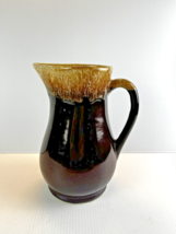 Vintage Pottery Brown Pitcher Drip Glaze USA Farmhouse Cottage Decor - $9.59