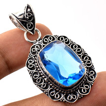 London Blue Topaz Faceted Vintage Style Handmade Pendant Jewelry 1.90" SA 1861 - £5.15 GBP