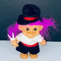 Russ Troll Doll Toy Magician Black Top Hat Satiny Suit Magenta Purple Ha... - £16.79 GBP