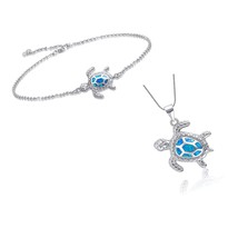 Blue Opal Sea Turtle Ankle Bracelet, Sterling Set 4 - £146.09 GBP