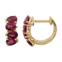 Authenticity Guarantee 
Pear Rhodolite Garnet Gemstone Huggie Earrings 14K Ye... - £555.44 GBP