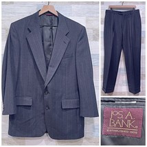 Jos A Bank Flannel Striped Suit Gray Vintage USA Made Mens 42L 36W Pleat... - $148.49