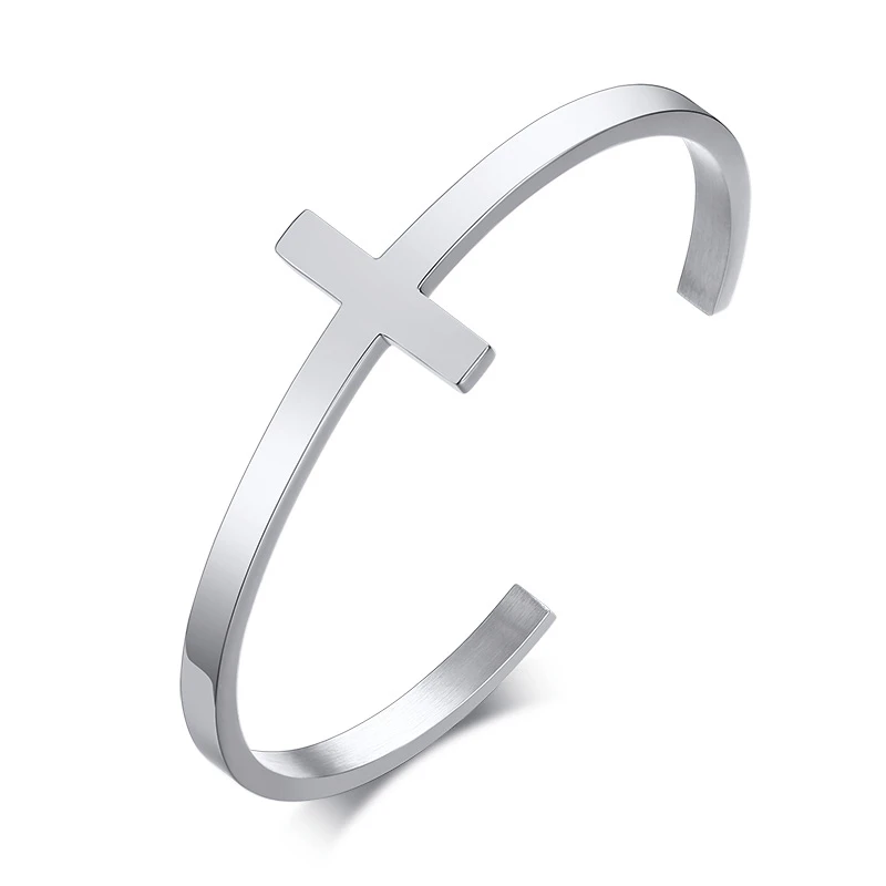 Sporting Stainless Steel Cross Cuff Opening Bracelet For Men Twisted C-Shaped Ba - £23.51 GBP