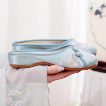 Ethnic Embroidered Satin Slippers for Women Summer Vintage Slides Ladies Dress S - £21.47 GBP