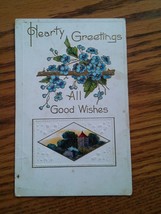 015 Vintage Postcard Hearty Greetings All Good Wishes Flowers and Buildi... - £4.77 GBP