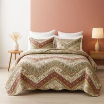 Rustic Bohemian Cranberry Sage Chevron Floral Bedspread Set - $122.25 CAD+