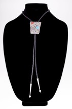 Sterling Silver Signed FS Bolo Tie with Coral and Turquoise Accents - £183.79 GBP