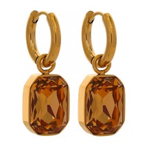 Stainless Steel Cubic Zirconia Drop Dangle Charms Trendy Earrings 18k-gold-plate - £10.39 GBP