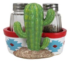 Southwest Aztec Indian Symbols Saguaro Green Cactus Salt And Pepper Shak... - $22.99