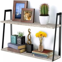 Halter Floating Shelves For Storage At Home, 2-Tier Wall Mounted, Rustic Wood - £33.65 GBP