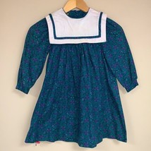 Vintage Green Floral Pattern Sailor Bib Collar Dress Prairie Girl’s Long Sleeve - £31.22 GBP