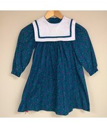 Vintage Green Floral Pattern Sailor Bib Collar Dress Prairie Girl’s Long... - £31.13 GBP