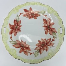Vintage Hand Artist Painted Signed Poinsettias Christmas Holiday Cake Plate 9in - £27.44 GBP